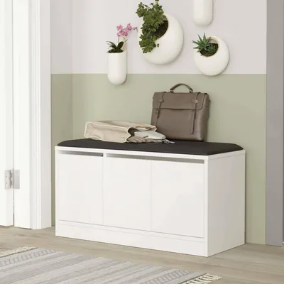Image de Corniola - Meuble à chaussures blanc, 90x36x46h cm, 8 paires