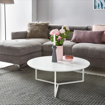 Image de FineBuy Table basse design 80 cm ronde blanche laquée mat Table de salon moderne MDF bois Table de salon piètement métal