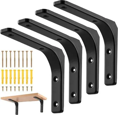 Produktbild von Famanu Eckregalträger Set 4 Stück - Schwarz, 90 Grad, 200 x 150 mm, bis 50 kg Tragkraft pro Paar