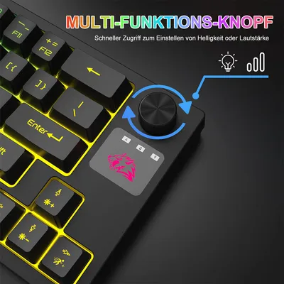 Produktbild von Kabelloses 2.4GHz RGB Tastatur-Maus Set, 64 Tasten, 2400 DPI Gaming Maus, 4000mAh Akku, kompatibel mit PS4/PS5/Xbox/PC und Mauspad, Schwarz