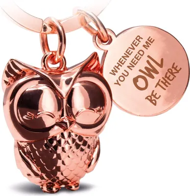 Produktbild von FABACH Eule Schlüsselanhänger Owly mit Gravur - Süßer Schlüsselanhänger Eule - Freundschaft und Liebe Glücksbringer aus Metall für Frauen in Rosegold - Whenever You Need me owl be There