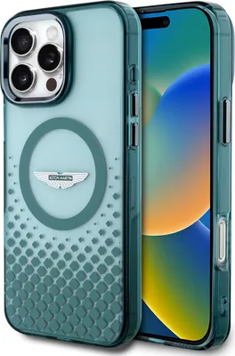 Immagine prodotto di Aston Martin iPhone 16 Pro Max Custodia posteriore - Magsafe - IML Metal Gradient Squares - Verde