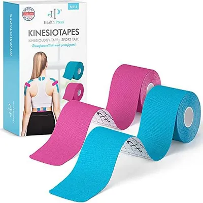 Produktbild von Health Press Kinesiologie-Tape 2 Rollen Hautfreundlich (5cm x 5m) in blau und rosa