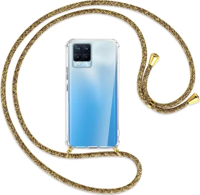 Produktbild von Handykette Backcover-Schutzhülle mit Band (Metall goldfarben) für Realme 8, Realme 8 Pro (6.4) - braun+beige