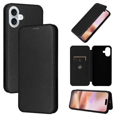 Produktbild von Für Apple iPhone 16 Plus Carbon Faser Hybrid Flip Design Schutz Hülle Schwarz