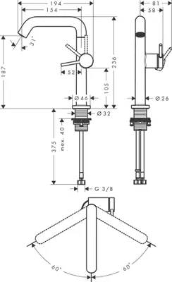 Productafbeelding van Hansgrohe Tecturis S wastafelmengkraan, éénhendelbediening, 210 Fine CoolStart (waterbesparend), met draaibare uitloop en push-open afvoer