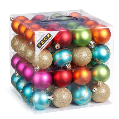 Produktbild von 64x Kunststoff Christbaumkugeln Ø 6cm Kugel Box Glanz Glitzer Matt Nachbildung Inge inkl. Aufhänger, Farbe:Bunt