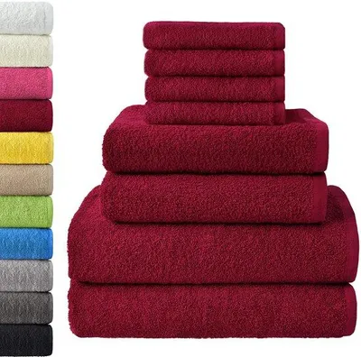 Immagine prodotto di Set di asciugamani Unyqoos® da 8 pezzi, realizzato in 100% cotone: 4 asciugamani da 30x50 cm, 2 asciugamani da 50x100 cm, 2 asciugamani da 70x140 cm. Peso: 400 g/m². Assorbenti, con occhiello per appendere, lavabili fino a 60°C