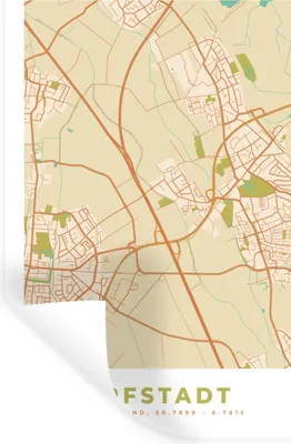 Produktbild von MuchoWow® Wandtattoo Wandsticker Wandaufkleber Erfstadt - Karte - Stadtplan - Vintage 60x90 cm Selbstklebend und Repositionierbar - Sticker - Dekorfolie