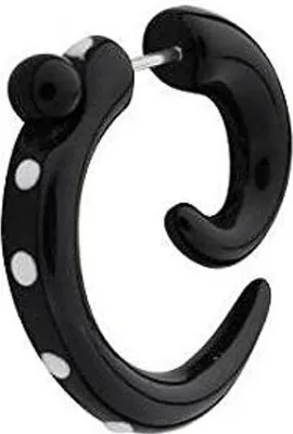 Produktbild von Fake Ohr Spirale Expander Acyl Black Dehnung - Weisse Punkte Handgemalt - ZER041 - 4.0 Millimeter