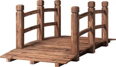 Zdjęcie produktu dla Mostek ogrodowy wykonany z karbonizowanego drewna, mostek do oczka wodnego, dekoracja zewnętrzna, wymiary: 150 x 67 x 55 cm, maksymalne obciążenie 100 kg (brązowy)