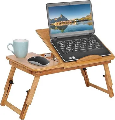 Immagine prodotto di Scrivania per computer portatile in bambù - regolabile - multifunzionale - 1 pezzo - naturale