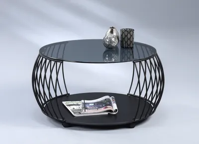 Produktbild von Couchtisch >Shanghai< in schwarz, Metall schwarz/Sicherheitsglas grau - 46 (H), 80cm Durchmesser