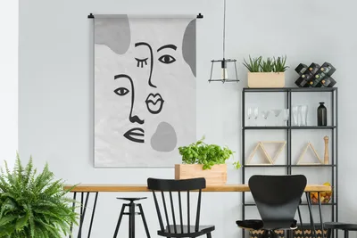 Produktbild von MuchoWow® Wandteppich Wandbehang Gesicht - Schwarz - Weiß 120x180 cm Tapisserie Dekoration Wandtuch - Schlafzimmer - Dekorationen für das Haus