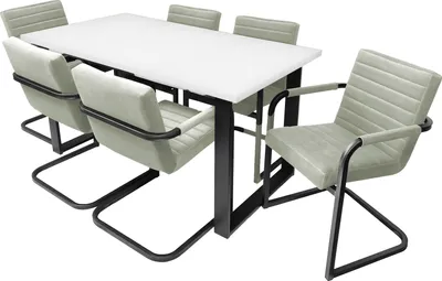 Produktbild von GOLDSTOFF 6-er stuhle mit tisch set GRAND, Esszimmertisch weiß, Tisch 150+(40)X 80 cm breite, Esszimer set, Holztisch, Samt Stuhl
