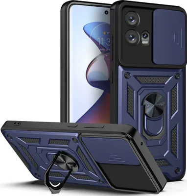 Produktbild von Motorola Edge 30 Fusion Hülle mit Ring Ständer Halter Dia Kameraschutz TPU PC Schutzhülle für Motorola Edge 30 Fusion Blau