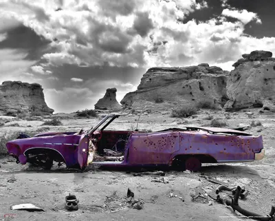 Produktbild von Wrecked Cadillac - Colourlight Auto Mini Poster Plakat