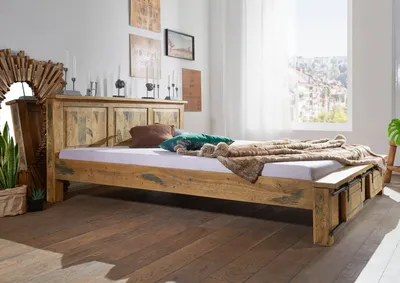 Produktbild von MASSIVMOEBEL24 Bett Mango 180x200 natur lackiert RAILWAY #142