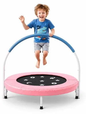 Zdjęcie produktu dla Mini trampolina dla dzieci - średnica 92 cm - z siatką ochronną - dla dzieci w wieku 3-6 lat - do użytku wewnątrz i na zewnątrz - kolor różowy