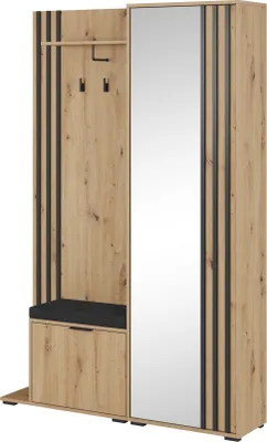 Produktbild von Furniture24 Garderobe NELLY Flurgarderobe Wandgarderobe Spiegel Komplett Set Kompakt Flur Artisan Eiche/Schwarz
