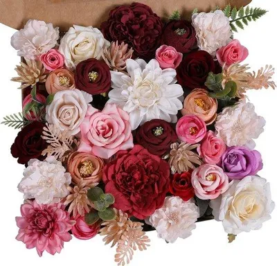 Produktbild von Kunstblumen, Wijnrode und Rosafarben, Dekorationsstücke, Kunstblumen für Hochzeit, DIY, Blumenköpfe.