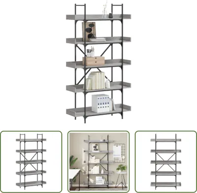 Produktbild von The Living Store Bücherregal 5 Böden Grau Sonoma 100x33x180,5 cm Holzwerkstoff