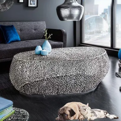 Produktbild von Extravaganter Couchtisch RIXOS ca.120cm Metall silber Handarbeit