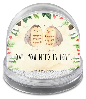 Produktbild von Mr. & Mrs. Panda Weihnachts Schneekugel Eulen Liebe - Naturpapier - Geschenk, Dekokugel, schnee kugel, Paar, Eule, Wortspiel, dekoartikel, Weihnachten, glücklich