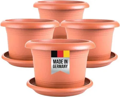 Produktbild von Famanu Terracotta Blumentöpfe Set 4 Stück mit Untersetzern - Wetterfest und Frostbeständig