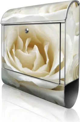 Produktbild von banjado Design Briefkasten Stahl silber mit Zeitungsfach pulverbeschichtet "White Roses" 38x46x12,5cm & 2 Schlüssel - Postkasten A4 Einwurf inkl. Montagematerial [BK 10108]