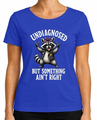 Imagen del producto de Camiseta para mujer, color azul, talla M, con el texto "Undiagnosed But Something Ain't Right Rocker Statement" (que podría traducirse como "Indiagnosticado, pero algo no está bien. Declaración rockera")