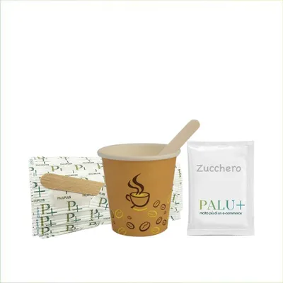 Kaffeezubehör-Set, 150 Rührstäbchen, 150 Becher 75 ml, 150 Zucker