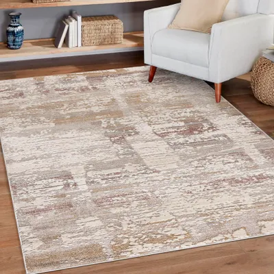 Image de Mazovia Tapis Beige Moderne Abstrait - Salon, Chambre à coucher, Salle à manger, Bureau - Non tissé - Rectangle - Élégant - 120x170 cm