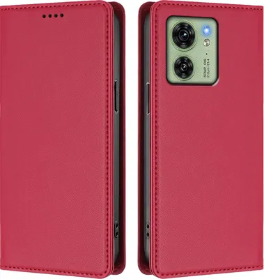 Produktbild von Handyhülle für Motorola Edge 40, Kunstleder Klapphülle Stoßfeste Magnetische Hülle mit Ständer Rot