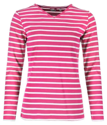 Produktbild von modAS Damen Shirt mit Streifen und V-Ausschnitt - Bretonisches Streifenshirt Langarm aus Baumwolle in Magnolia-Weiß Größe 50