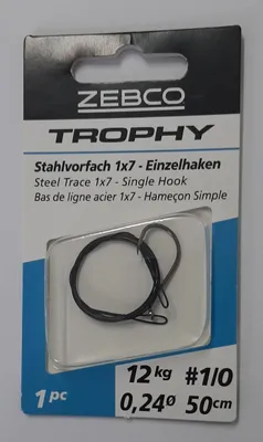 Produktbild von Zebco Trophy Stahlvorfach 1x7 Einzelhaken 50cm 12kg