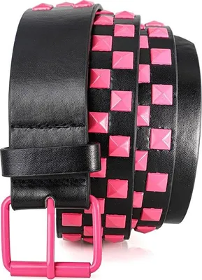 Immagine prodotto di INF Cintura da donna in Finto cuoio con perline quadrate colorate - 110 cm Rosa