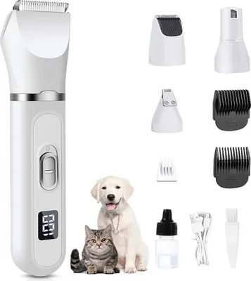 Produktbild von Leise Hundeschermaschine, Profi Schermaschine für Hunde Katzen, mit LED Anzeige, Hundepfotentrimmer, Elektrisches Tierhaarschneider Set für Hunde Katz