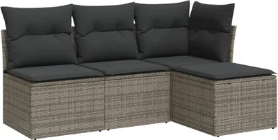 Immagine prodotto di vidaXL Set di divani da giardino 4 pezzi con cuscini in poly rattan grigio