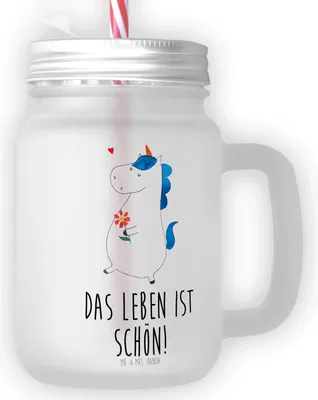 Produktbild von Mr. & Mrs. Panda Trinkglas Mason Jar Einhorn Spaziergang - Transparent - Geschenk, glas mit deckel, Freundin, Schwester, Motivation, Becher Strohhalm, Mutter, Unicorn