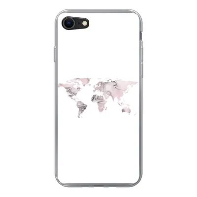 Produktbild von MuchoWow® Handyhülle Schutzhülle Hülle für iPhone SE 2020 Weltkarte - Marmor - Grau Silikon Softcase Handy Hülle - Kartenbesitzer
