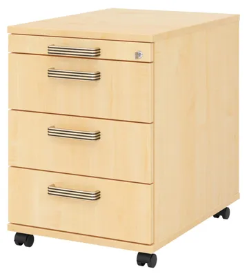 Produktbild von bümö office Rollcontainer - 3 Materialschubladen - Nachbildung Ahorn, Griff: Streifengriff (Kunststoff)