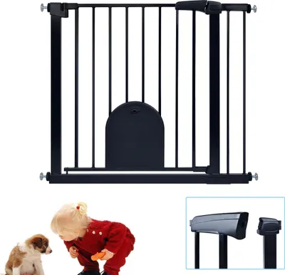 Image de LZQ Barrière de sécurité sans perçage, 85-95cm Barrière de sécurité avec portillon pour enfants, chiens et chats, Barrière d'escalier avec fonction Auto-Close & Keep-Open, noire