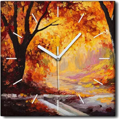 Produktbild von Coloray Uhr auf Leinwand 30x30 cm Wand Uhr Dekoration Wohnzimmer Segeltuch weiße Zeiger -Herbstwaldlandschaft.