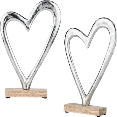 Produktbild von Marrakesch 2er Set Herz Deko Aufsteller 23cm Groß | Dekoobjekt Amour 12 als Tischdeko Fensterbankdeko Silber