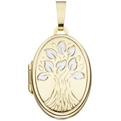 Produktbild von JOBO Medaillon oval Baum 585 Gold Gelbgold bicolor zum Öffnen für 2 Fotos