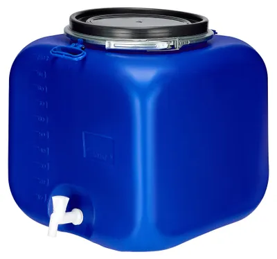 Produktbild von Garronda 100L Plastikfass 100L Weithalsfass mit Deckel Hahn quadratisch für Haus&Garten GD-0089, Blau