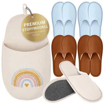 Produktbild von ONVAYA® Premium Gästehausschuhe Set Regenbogen | Waschbare Gästepantoffeln Rutschfest & Komfortabel | 5 Paar stilvolle Hausschuhe für Gäste | Slipper