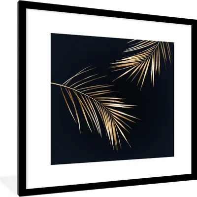 Produktbild von MuchoWow® MuchoWow® Gerahmtes Poster Blätter - Pflanzen - Gold - Schwarz - Luxus 40x40 cm - Poster mit zchwarzem Bilderrahmen - Poster - Plakat im Rahmen