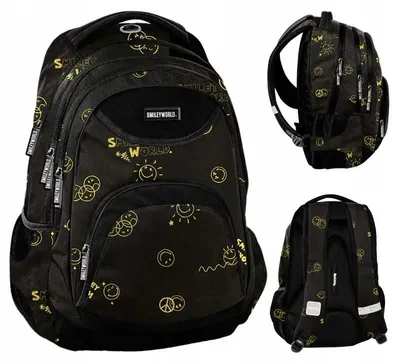 Produktbild von Paso Schulrucksack Für Jugendliche, Dreifachgeschnitten, Gelb, Mit Smiley-Tasche
